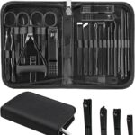 MINKINH Manicure Set Professional Nail Clipper Kit-26 Pieces Stainless Steel Manicure Kit,Nail Care Tools with Luxurious Travel Case Nail Grooming Kit Present for Men Husband Boyfriend Parent (Black)