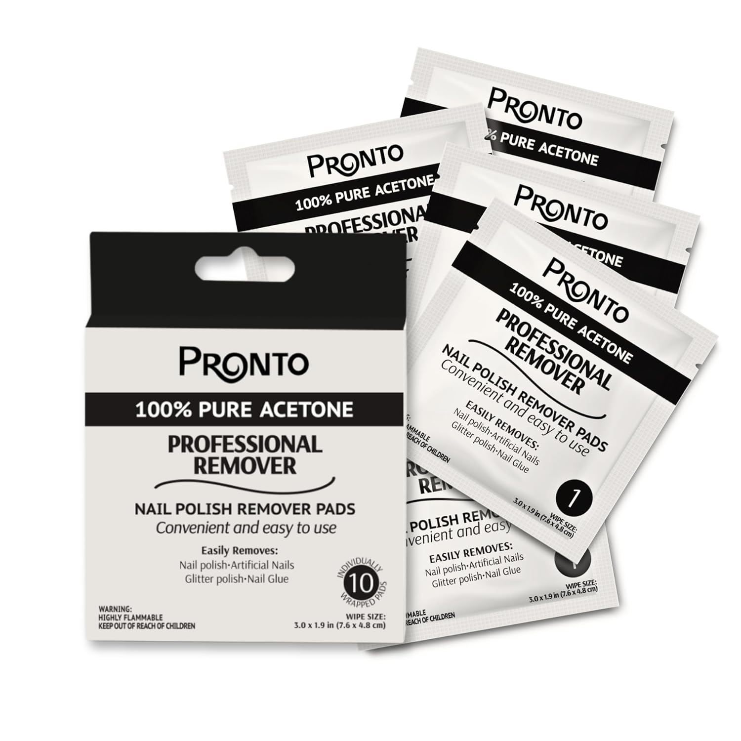 Pronto Acetone Nail Polish Remover Pads, 10 Individually Wrapped Wipes Pronto Nail Polish Remover Pads, 10 Pcs. Individually Wrapped Acetone Wipes, Pure Acetone Wipes Remover For Salon & Home - Quick Polish Nail Soak Pads