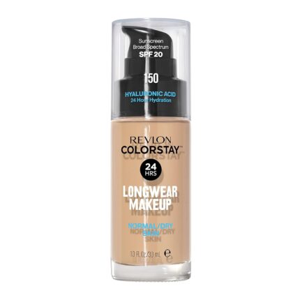 Revlon Liquid Foundation, ColorStay Face Makeup for Normal & Dry Skin, SPF 20, Longwear Medium-Full Coverage with Natural Finish, 150 Buff, 1 Fl Oz