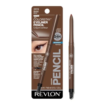 Revlon ColorStay Pencil Waterproof Eyeliner, Smudge-Proof, Eye Makeup with Built-In Sharpener, Long-Lasting, Matte Finish, 203 Brown, 0.01 oz