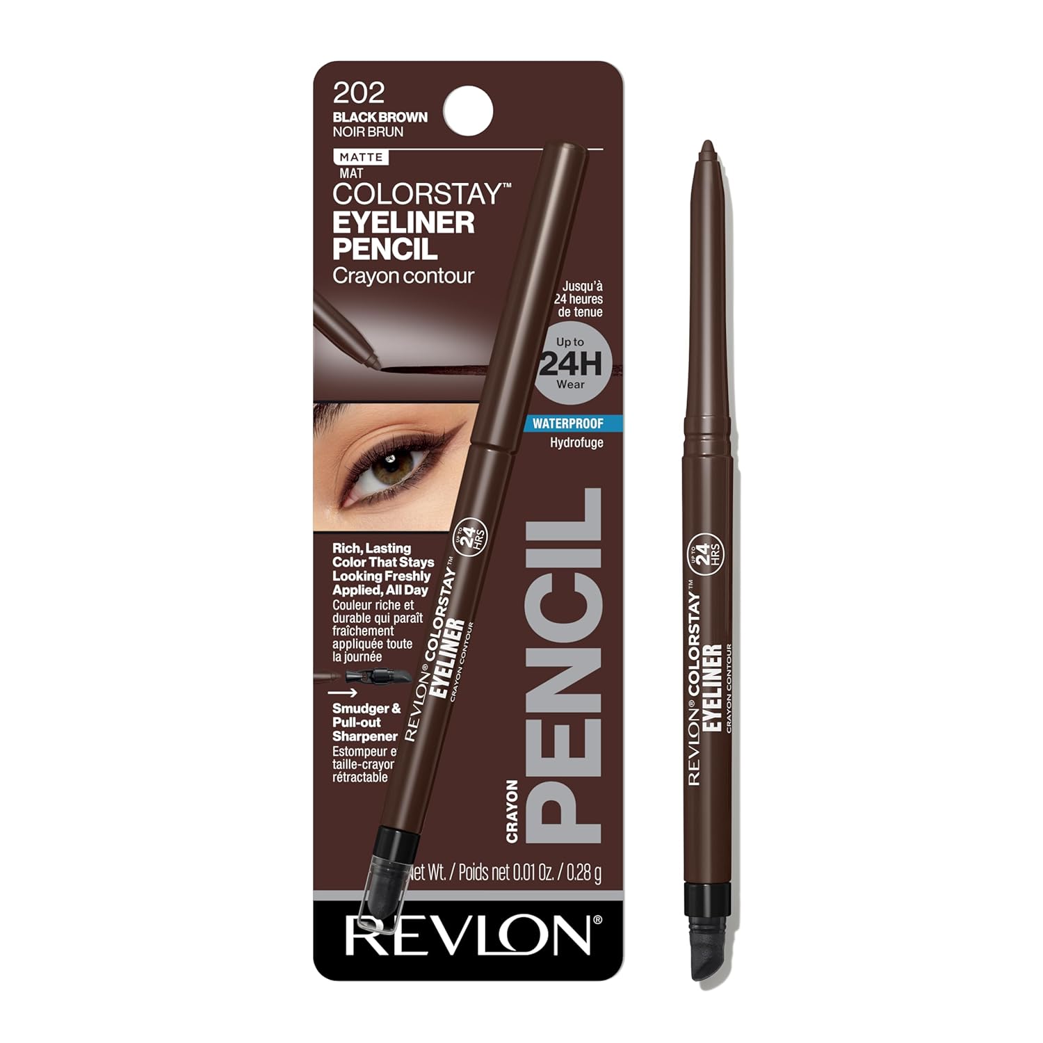 Revlon ColorStay Waterproof Eyeliner: Smudge-Proof, Long-Lasting, Matte Finish Revlon ColorStay Pencil Waterproof Eyeliner, Smudge-Proof, Eye Makeup with Built-In Sharpener, Long-Lasting, Matte Finish, 202 Black Brown, 0.01 oz