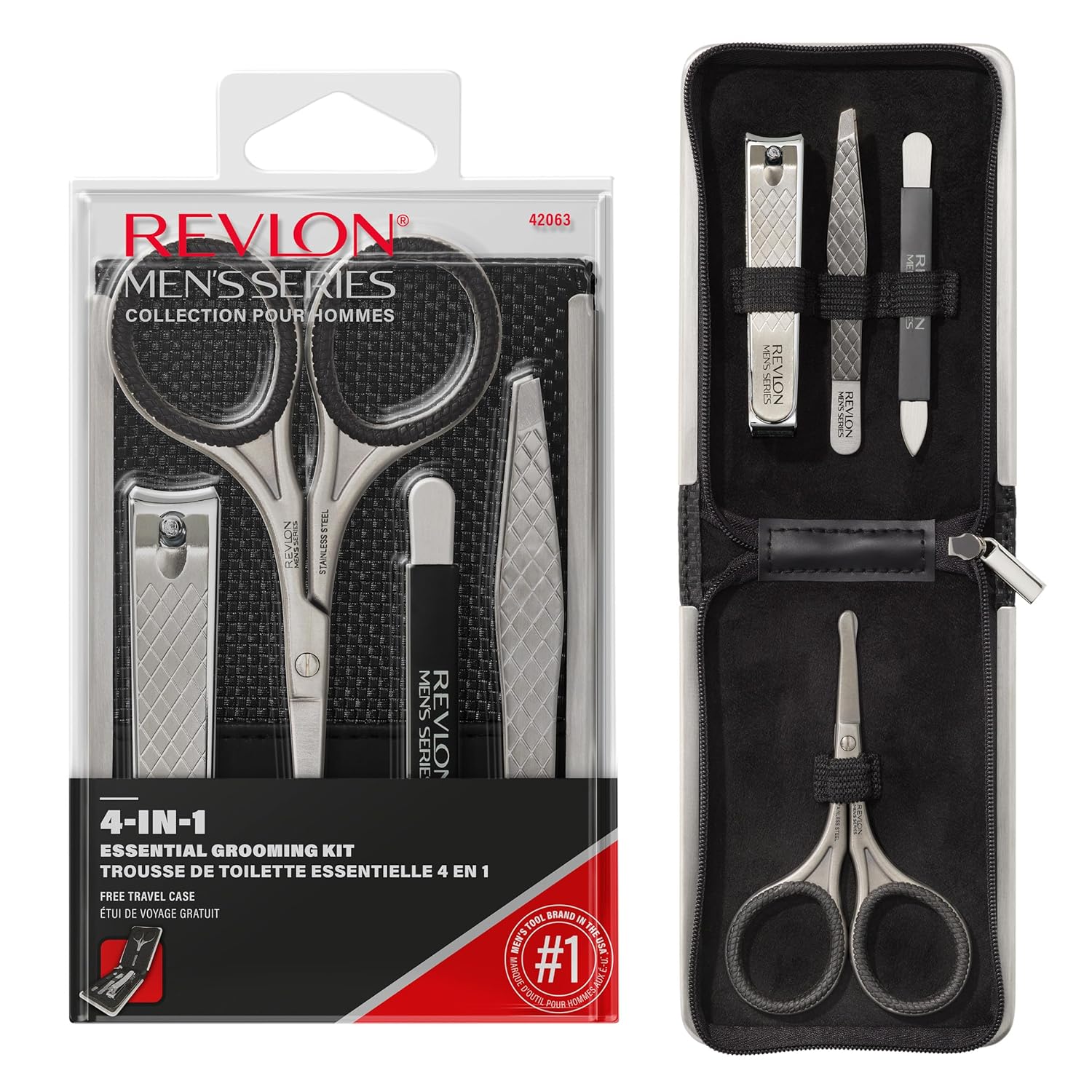 Revlon Men's 5-Piece Grooming Kit with Travel Case Revlon Men's Grooming Kit, 5-Piece Travel Essentials Set, Includes Nail Clippers, Scissors, File, Tweezers and Carrying Case, Stainless Steel, 1 count