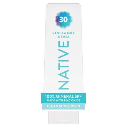 Native Mineral Sunscreen Lotion SPF 30, Vanilla Milk & Shea Scent, with 100% Mineral Zinc Oxide for Face & Body, Hawaii Compliant, Vegan, No White Cast - 7 oz