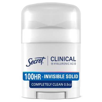 Secret Clinical Strength 100HR Sweat & Odor, Invisible Solid Antiperspirant & Deodorant for Women, 3X Stress Protection with Hyaluronic Acid, PH Balanced, Completely Clean Scent, 0.5 oz