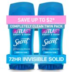Secret Outlast Antiperspirant Deodorant for Women, 72hr Sweat & Odor Protection, PH Balancing Minerals, Invisible Solid, Completely Clean Scent, 2.6 oz (Pack of 2)