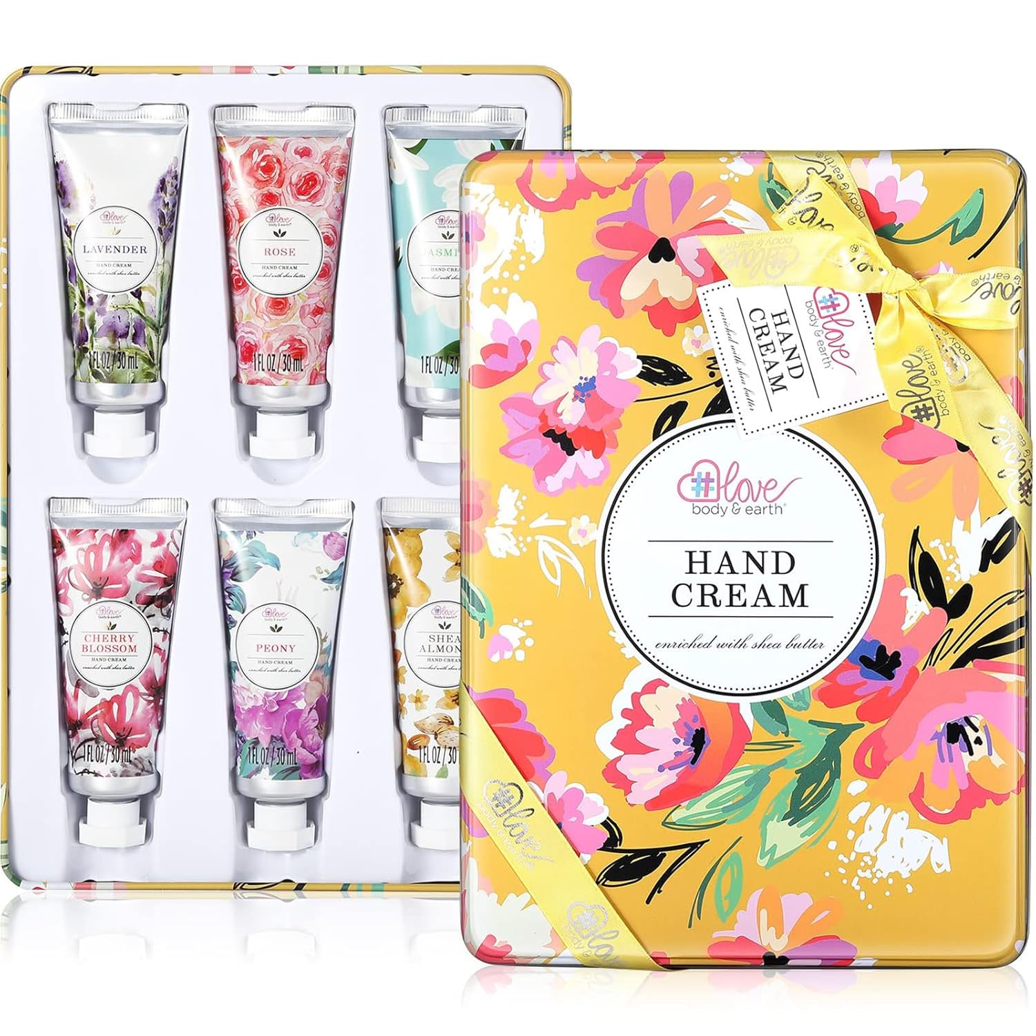 Shea Butter Hand Cream Gift Set for Women, 6x1 OZ BODY & EARTH Hand Cream Gifts Set with Shea Butter, Hand Lotion Travel Size Hand Cream for Women, Moisturizing Hand Lotion Set for Dry Cracked Hands, Birthday Gifts Set for Women, 6 x 1 OZ