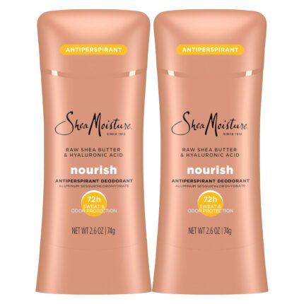 SheaMoisture Antiperspirant Deodorant Stick Moisturizing Raw Shea Butter & Hyaluronic Acid 2 Count for 48HR Sweat & Odor Protection with No Parabens & No Mineral Oil 2.6 oz