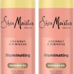 SheaMoisture Massage Oil, Illuminating Coconut & Hibiscus 2-Pack – Glow Up Essentials, 8 Oz Ea