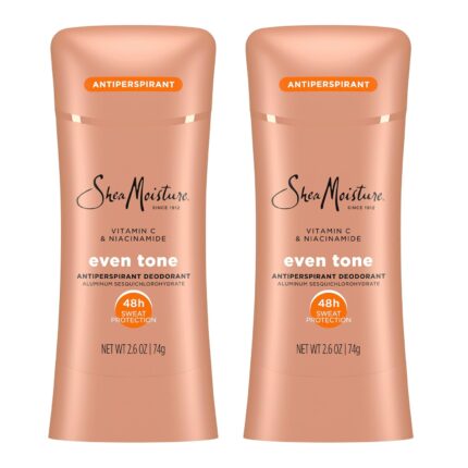 SheaMoisture Antiperspirant Deodorant Stick Even Tone Vitamin C & Niacinamide 2 Count for 48HR Sweat & Odor Protection with No Parabens & No Mineral Oil 2.6 oz