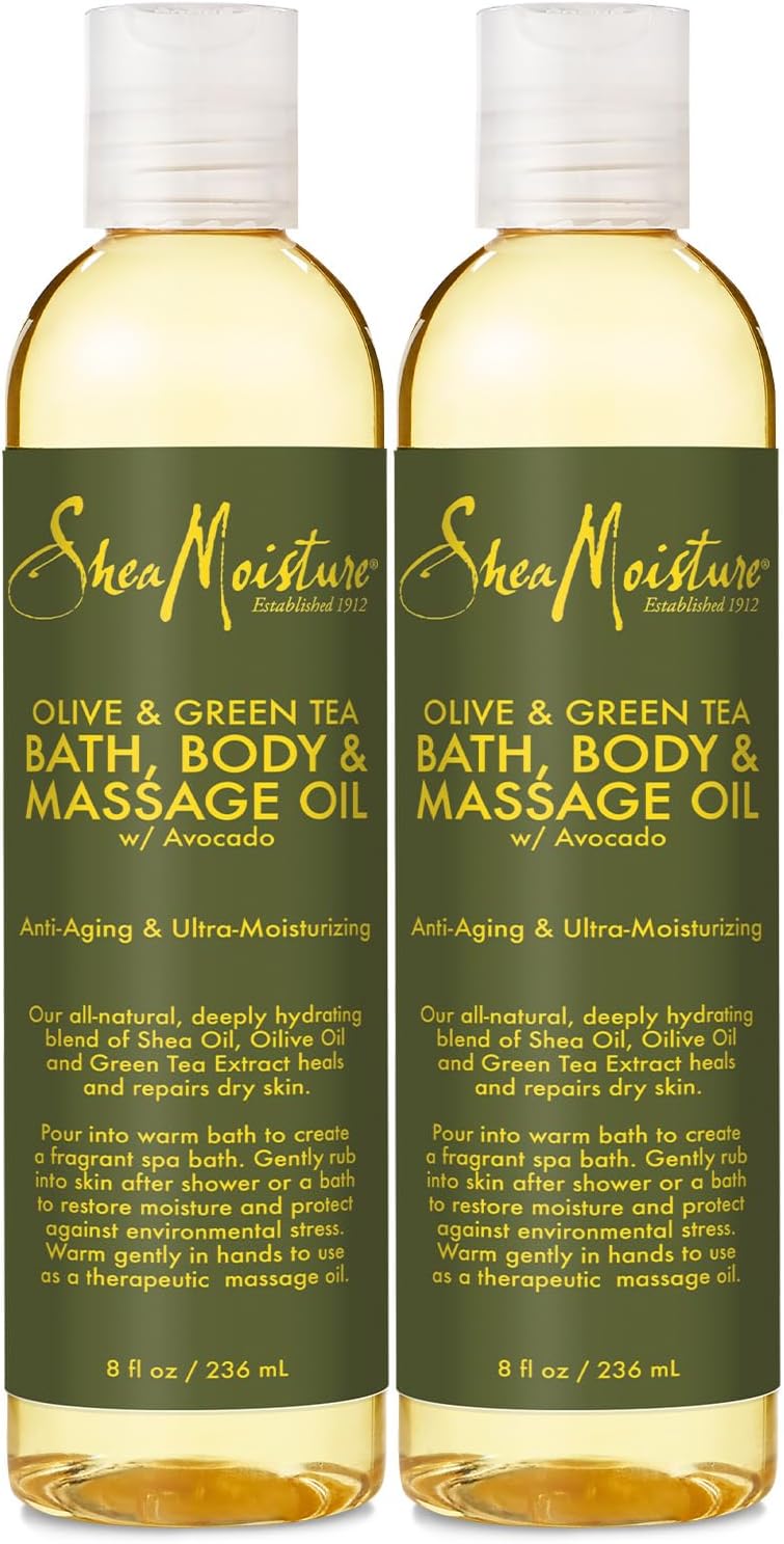 SheaMoisture Olive & Green Tea 2-Pack Massage Oil for Dry SheaMoisture Olive & Green Tea Bath, Body & Massage Oil 2-Pack – Avocado Oil, Anti-Aging & Ultra-Moisturizing for Dry Skin, 8 Oz Ea