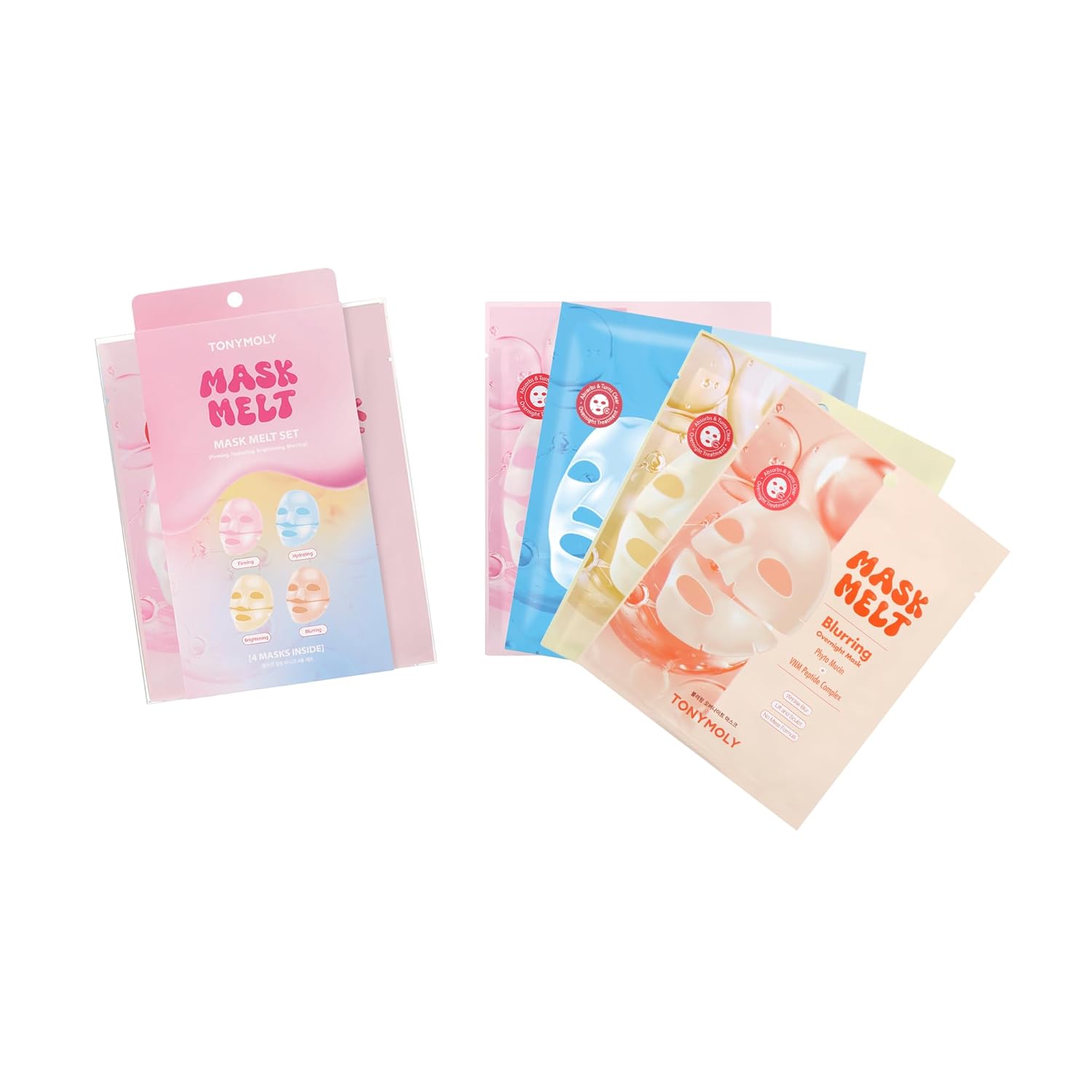 TONYMOLY 4-Pack Overnight Hydrogel Masks for Hydration & Brightening TONYMOLY Mask Melt Assorted Hydrogel Overnight Mask 4-Pack, Melt-On Face Masks with Collagen, Vitamin C + Rice, Vegan PDRN & Peptides for Hydration, Firming, Brightening & Smoothing
