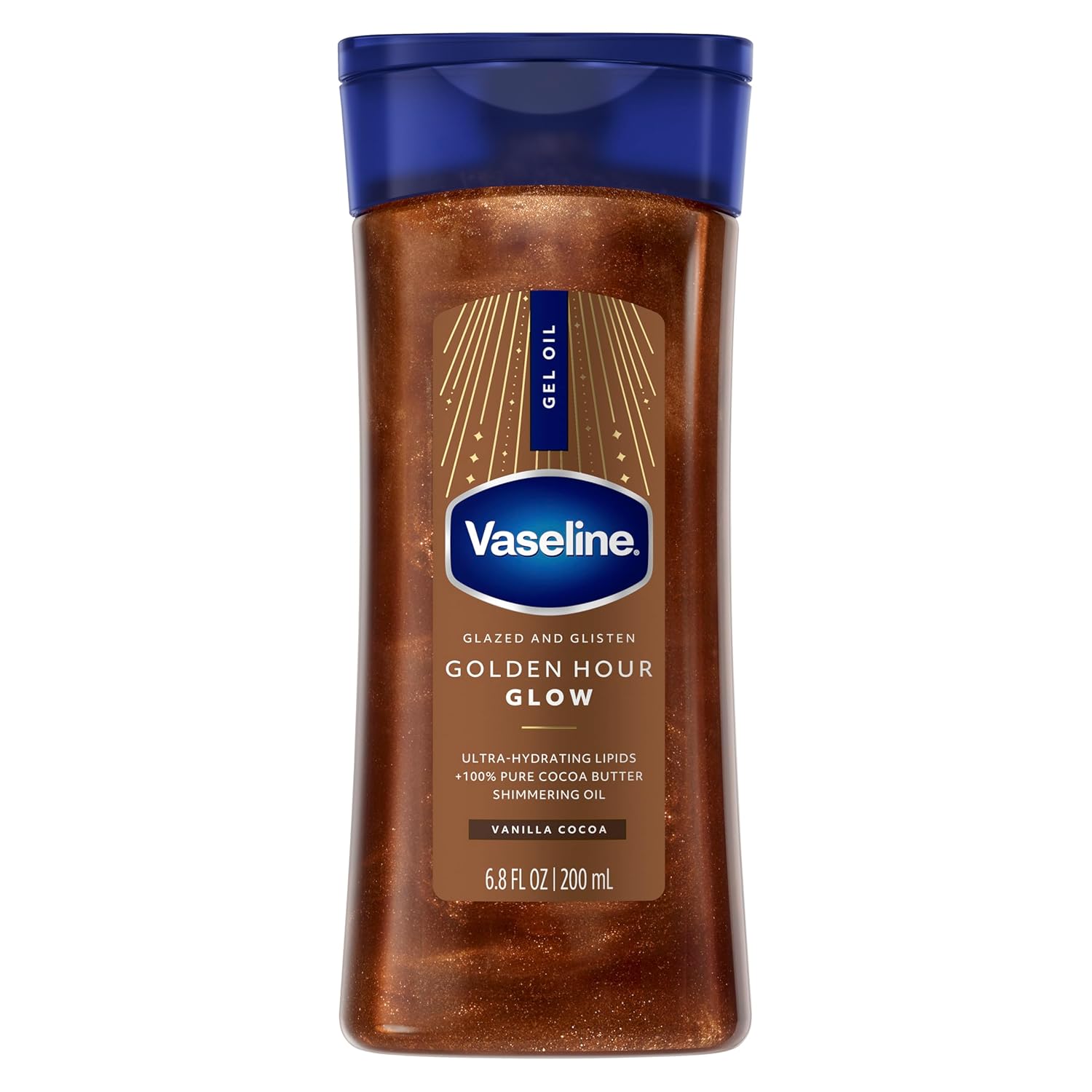 Vaseline Golden Hour Body Gel: Hydrating Cocoa Glow Oil Vaseline Glazed and Glisten Golden Hour Body Gel Oil Glow Vanilla Cocoa Shimmering with Ultra-Hydrating Lipids and 100% Pure Cocoa Butter, 6.8 Oz