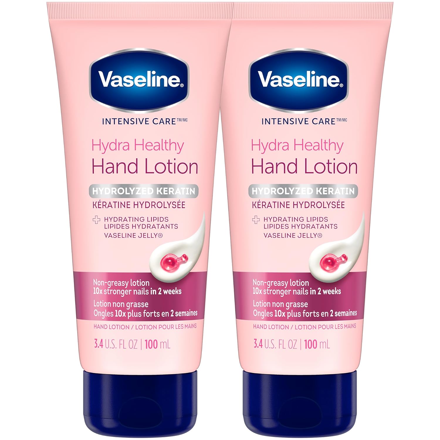 Vaseline Hand Cream 2-Pack: Stronger Hands and Nails Fast Vaseline Hand Cream 2-Pack – Healthy Hands Stronger Nails with Keratin, 10X Stronger Nails in 2 Weeks, 3.4 Oz Ea