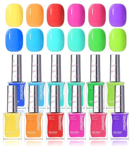 Beetles Cocktails Neon Nail Polish Set, 12 Colors Quick Dry Regular Polish Kit Hot Pink Green Blue Yellow Red, Spring Gift for Women