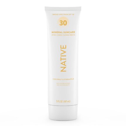 Native Sunscreen SPF 30, Zinc Oxide Dermatologist Tested Suitable for Sensitive Skin & Hawaii Compliant, 5 Ounces | Pineapple & Coconut Scent Sun Protection Lotion, Lightweight & Smooth