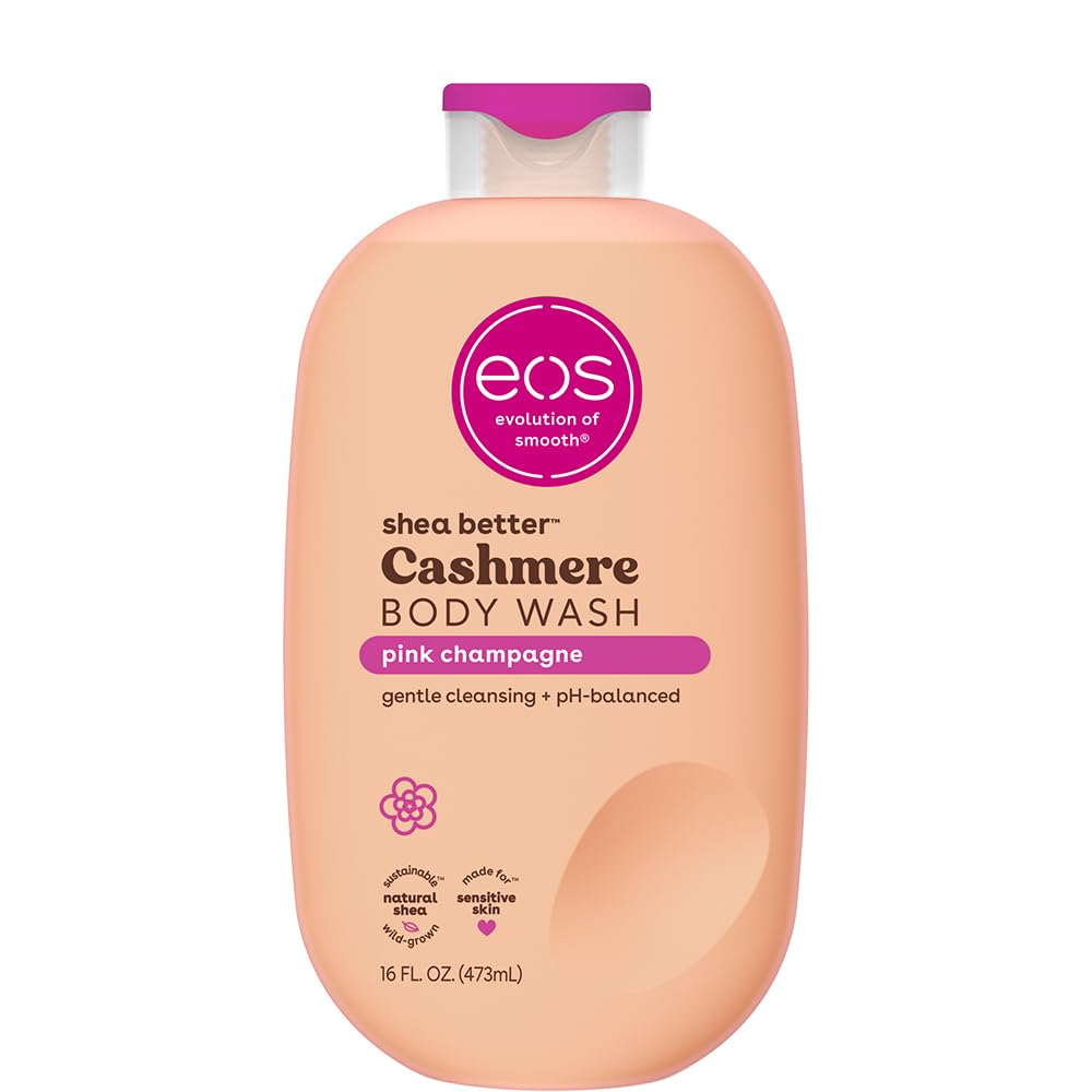 eos Pink Champagne Moisturizing Body Wash for Sensitive Skin eos Cashmere Body Wash – Pink Champagne, Moisturizing Body Wash, Creamy Gel Formula, with Shea Butter, Glycerin, Vitamin E, pH Balanced, Sensitive Skin, Vegan, 16 fl oz