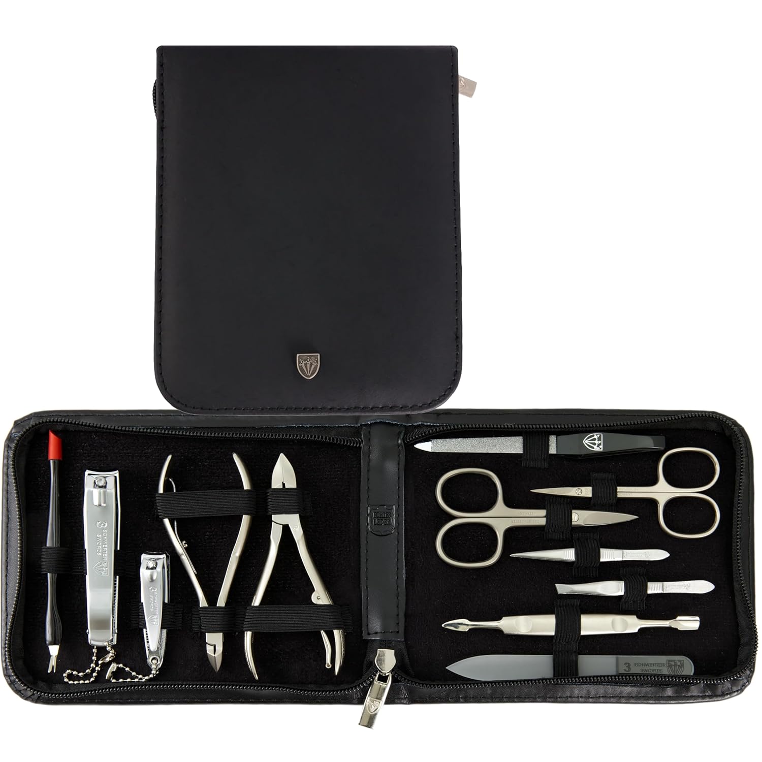 3 Swords Germany: Premium 12-Piece Manicure & Pedicure Set 3 Swords Germany - brand quality 12 piece manicure pedicure grooming kit set for professional finger & toe nail care with black genuine leather case - Made in Germany