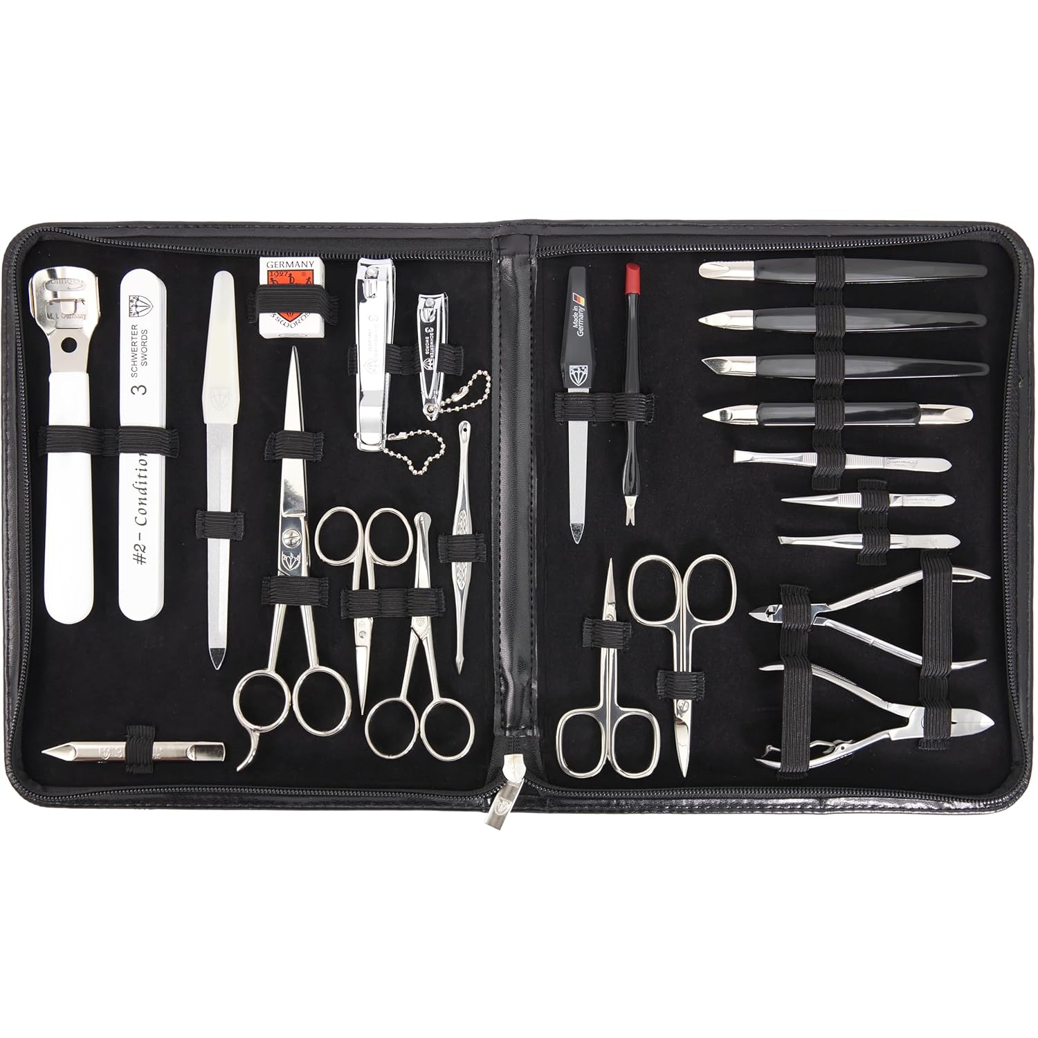3 Swords Germany: Professional 23-Piece Grooming Kit in Gift Box 3 Swords Germany - Brand Quality 23 Piece Manicure Pedicure Grooming kit Set for Professional Finger & Toe Nail Care Tweezers File Clipper Fashion Leather case in Gift Box, Made by 3 Swords (0293)