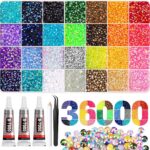 Artdone 36000Pcs Resin Rhinestones 3mm Jelly AB 28Colors for Bedazzling Glitter Kit DIY, Multicolor Crystal Diamond Pearls with 3Pcs 10ml B7000 Jewelry Glue for Bedazzled Nail Art Supplies Decoration