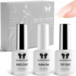 Builder Gel Nail Kit, 3PCS Set 15ml No Wipe Top Coat, Base Coat, and Nail Glue Gel for Nail Extension, UV LED Soak Off Gel Nail Polish Kit for Home Manicure and Professional Salon Use