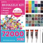 72000Pcs 48 Colors Resin Jelly Rhinestones for Bedazzling Kit, 3mm Multicolor Flatback Gems with 3Pcs 10ml B7000 Jewelry Glue for Crafting, Diamond Nail Art, Shoes, Books