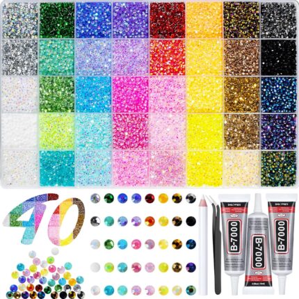 50000+Pcs Resin Jelly Rhinestones for Bedazzling Kit, 3mm Multicolor Flat Back Gems Bedazzler Kit with 3Pcs 10ml B7000 Jewelry Glue, Colorful Bulk Jewels for Diamond Nail Art