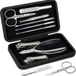 9 in 1 Professional Manicure Pedicure Set, Premium Stainless Steel Nail Clipper Grooming Tools with Magnetic Leather Travel Case, Portable Nail Kit Gift for Men & Women(Black)
