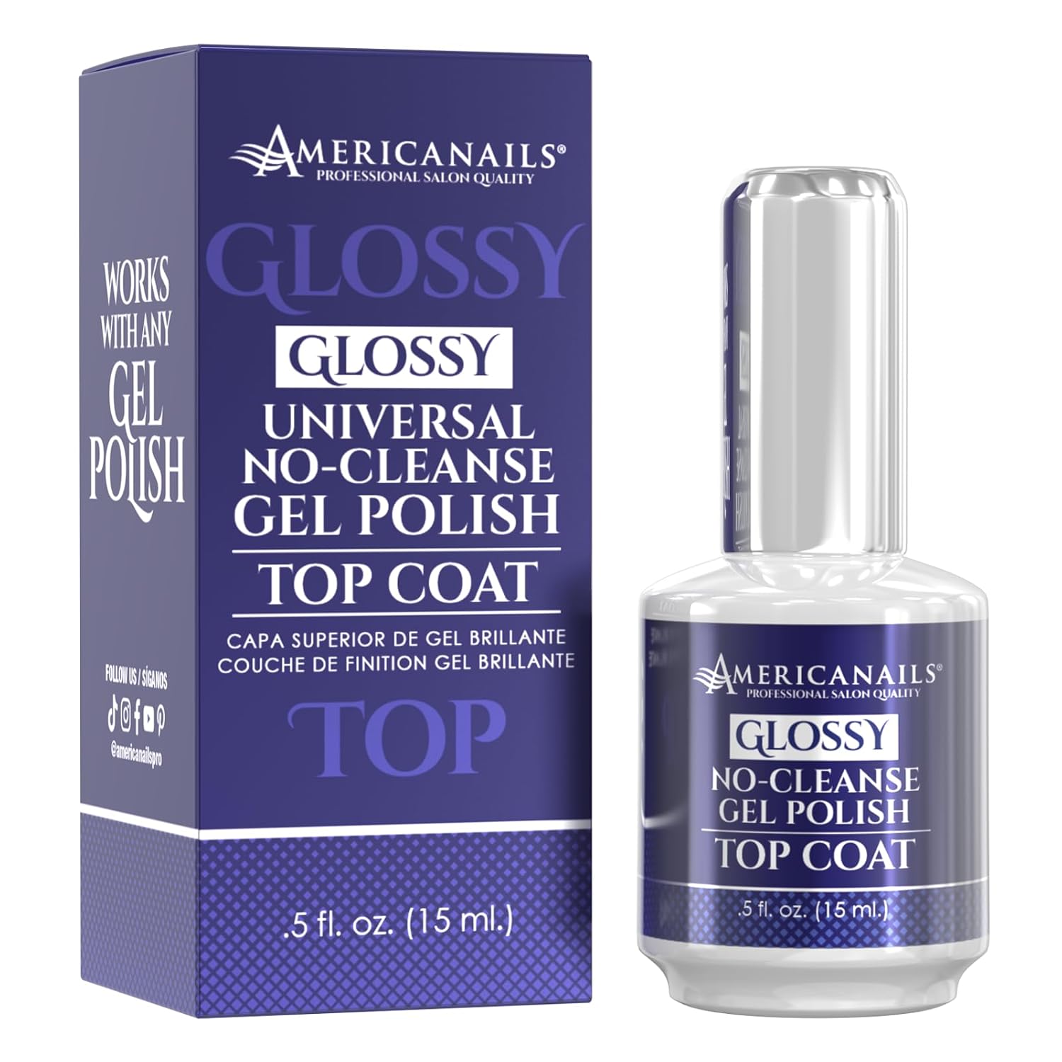 Americanails Gel Polish Top Coat - Fast-Drying, Long-Lasting Glossy Finish Americanails Gel Polish Top Coat - Original Dual Cure Formula, Long Lasting, Soak Off UV LED Fast Drying Nail Gel - Glossy Finish (.5 oz)