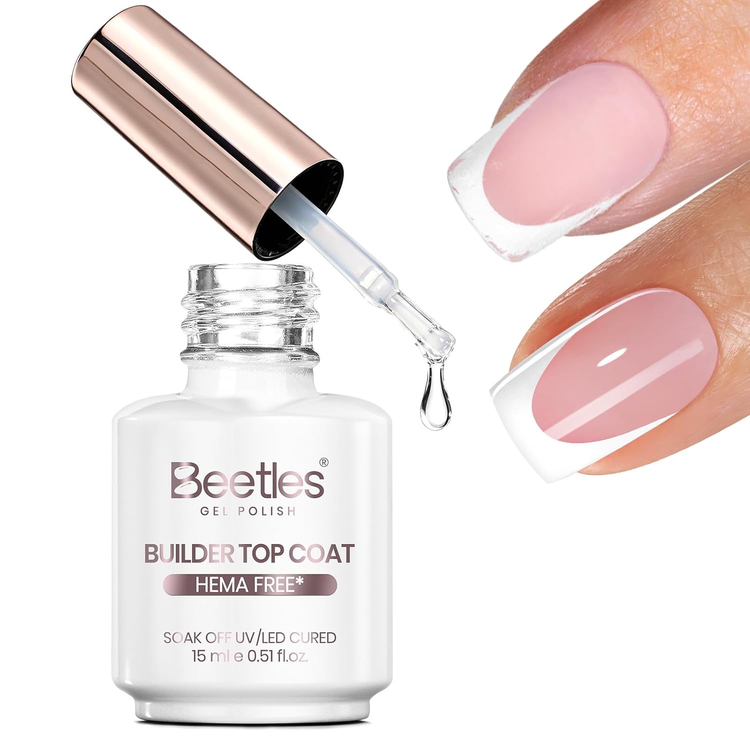 Beetles 15ml HEMA-Free Clear Gel Top Coat for Nail Art Beetles Builder Top Coat Gel Polish 15ml, HEMA Free TPO Free UV LED Clear Soft Gel Top Coat for Press on Nails, Apex Building Glossy Protective Sealer for Nail Art Designs