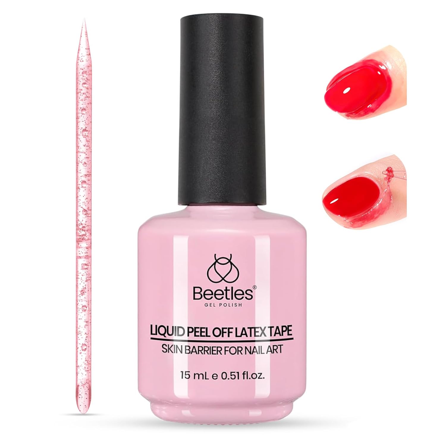 Beetles 15ml Peel-Off Liquid Latex Nail Protector & Design Tool Beetles Liquid Latex for Nail 15ml - Peel Off Nail Polish Cuticle Guard with Plastic Care Stick Nails Design Air-Dry Barrier for Protector Fingers