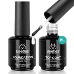 Beetles 2 Pcs 15ml No Wipe Gel Top Coat and Base Coat Set - Shine Finish and Long Lasting Soak Off LED Nail Lamp Gel Base Top Coat Stay Lock Shine Duo Finish Nail Art Design Manicure Gifts for Women