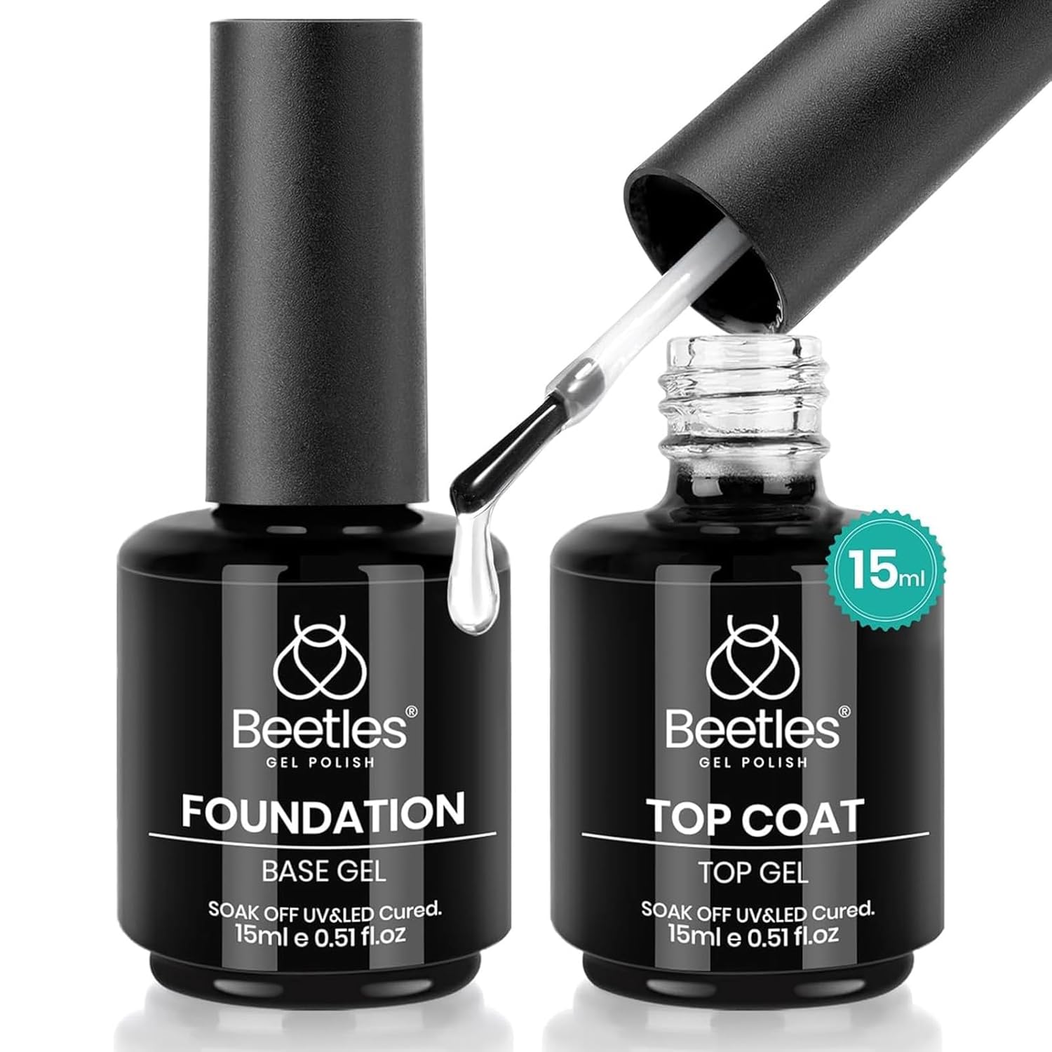 Beetles 2-Piece Gel Coat Set: Shine and Durability for Nails Beetles 2 Pcs 15ml No Wipe Gel Top Coat and Base Coat Set - Shine Finish and Long Lasting Soak Off LED Nail Lamp Gel Base Top Coat Stay Lock Shine Duo Finish Nail Art Design Manicure Gifts for Women