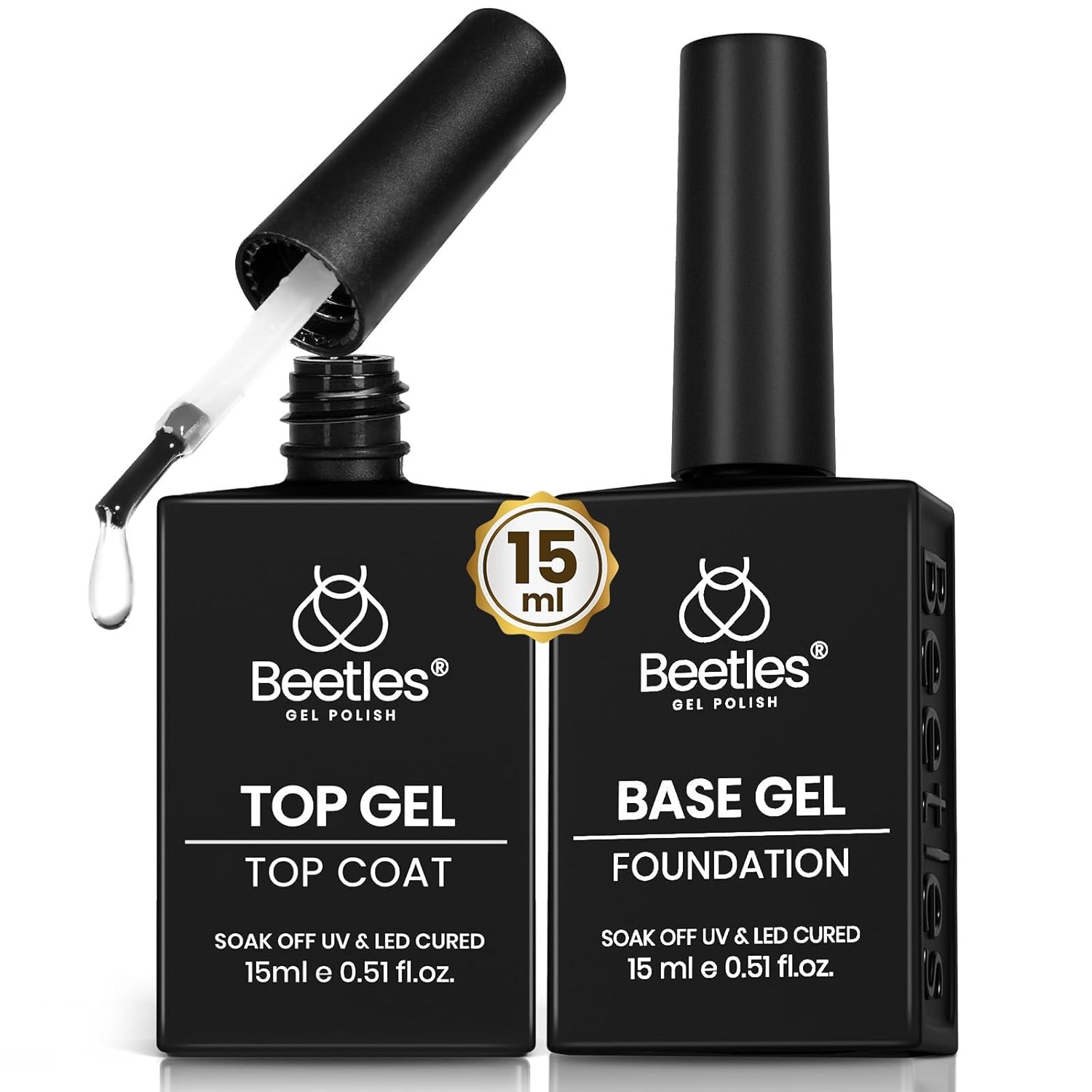 Beetles 2-Piece Gel Nail Polish Top and Base Coat Set Beetles No Wipe Gel Top Coat and Base Coat Set for Gel Nail Polish - 2Pcs 15ml Super Shiny and Long Lasting Soak Off UV/LED Lamp Nail Art Design Gift