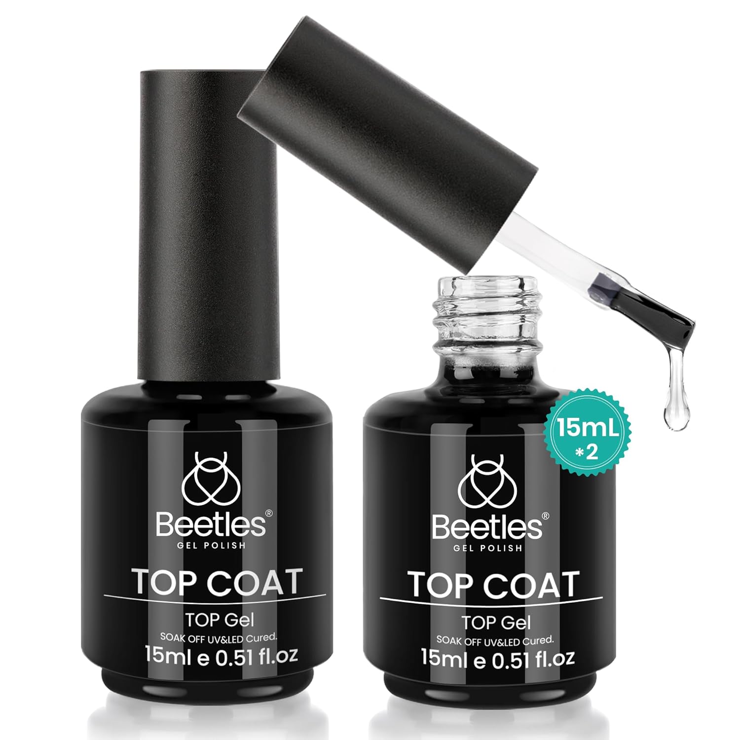 Beetles 2Pcs Gel Polish: Long-Lasting High Gloss Top Coat beetles Gel Polish 2Pcs 15ml No Wipe Top Coat Gel Nail Polish High Gloss Shiny Long-Lasting Clear Gel Top Coat, Soak Off Nail Lamp, Summer Nails Home DIY Manicure and Nail Salon Gifts for Women