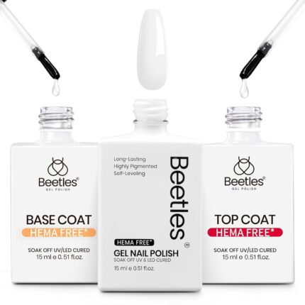 Beetles HEMA Free Gel Polish Set 15ml, White Gel Nail Polish with Gel Base and Top Coat, UV LED Soak Off Gel Polish Kit for Sensitive Nails, DIY French Tip Manicure