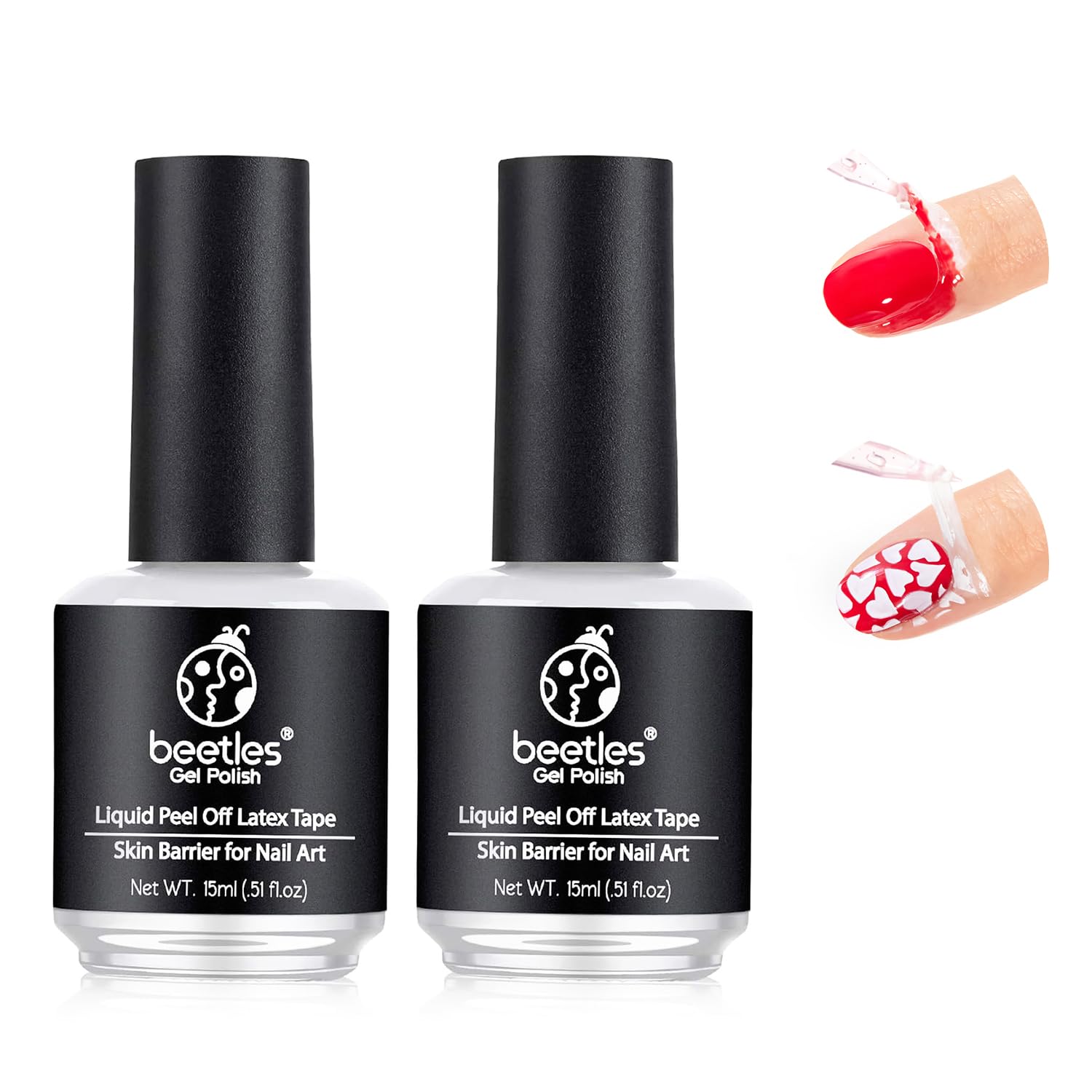 Beetles Liquid Latex Nail Polish Barrier: 2x15ml Peel Off beetles Gel Polish Liquid Latex for Nails: 2pcs 15ml Latex Nail Polish Barrier Peel Off Cuticle Guard for Nail Polish Nail Art Liquid Latex Barrier Protector White Gel Polish Manicure Nails Design