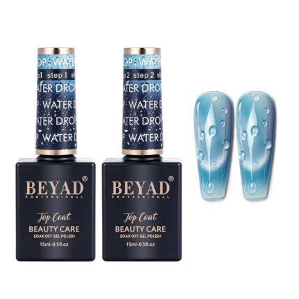 Beyad 2Pcs Water Drop Gel Top Coat 3D Effect Non-Wipe Glossy Shiny Nail Art Topcoat, DIY Bubble Manicure Soak Off UV LED Lamp (2, Top Coat)