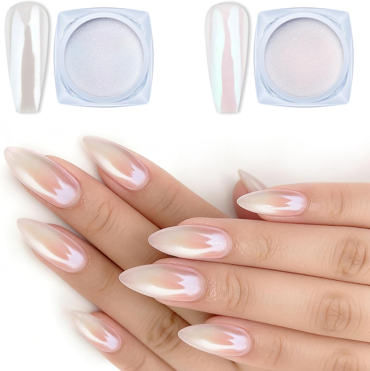 Chrome Nail Powder Kit: White & Red Pearl Effects Artdone 2 Jars Chrome Nail Powder White and Red Pearl, Iridescent Aurora Powder Metallic Mirror Effect Pigment Pearlescent Mermaid Pearl Dust Kit, Decoration Acrylic Resin Craft