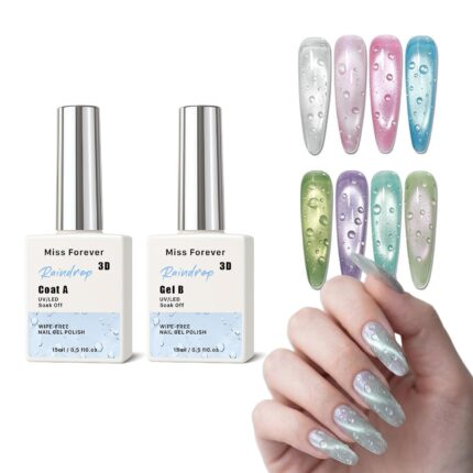 3D Water Drop Gel Top Coat Set, Crystal Clear Sculpting Gel for Realistic Dew Effect, High Gloss Highlight Finish Manicure Sealant, UV LED Curing Nail Art Design Kit (2 Bottles)