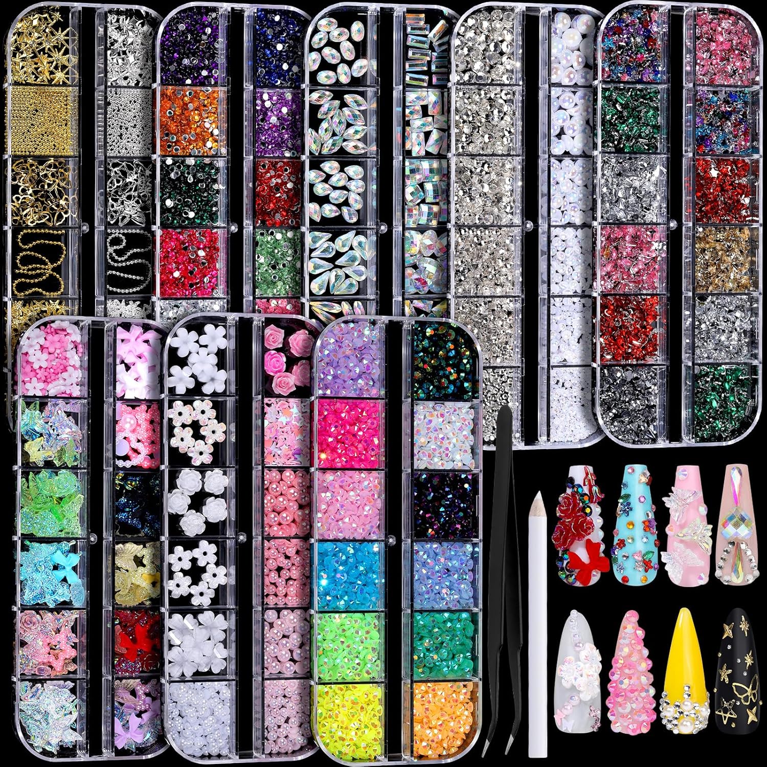 FANDAMEI Nail Charms & Rhinestones: Colorful Nail Art Kit FANDAMEI Nail Charms, Nail Rhinestones Kit with 8 Boxes of Nail Gems, Bedazzling Kit for Nails, Colorful Clear Flatback Rhinestones, Charms Y2K for Nails, Multi Shape Nail Art Accessories for Crafts