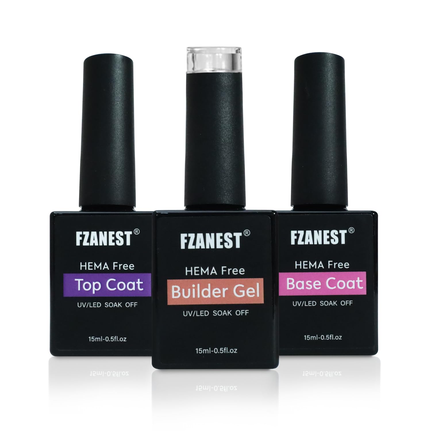 FZANEST Hema-Free Nail Gel Kit: 3 Pcs for Long-Lasting Strength FZANEST Hema-free Builder with Gel Top and Base Coat, 15ml 3Pcs Gel Nail Kit for Nail Thickening Apex Building Extension Long Lasting Nail Protection Soak Off Led UV Glossy Gel