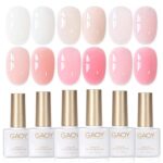GAOY 6 Colors Rubber Base Gel Set, Jelly Builder Base Nail Gel Sheer Nude White Pink, 2-in-1 Soak Off Nail Strengthener, Petal Whisper