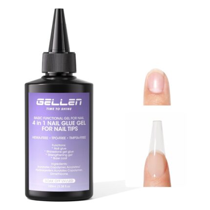 GELLEN Professional 4 in 1 Gel Nail Glue Refill 100ml – Long-lasting Strong Adhesive NailGlue Gel, HEMA TPO TMPTA 3-Free Acrylic Nail Tips Glue for Salon Use, Need U V Light Cured