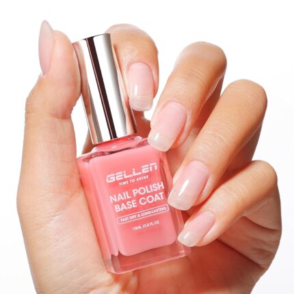 GELLEN Clear Nail Polish Base Coat Pink Tint, No Lamp Needed, HEMA Free | Toxin Free, Quick Air Dry Calcium Formula Strengthening Regular Polish for Finger Nail, Sheer Pale Color Enhance Natural Look