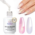 Beetles Hema Free Glitter Gel Top Coat for French Tip Press on Nails Pearl Shimmer Glitter Green 2-IN-1 No Wipe Top Coat, Long Lasting15ml