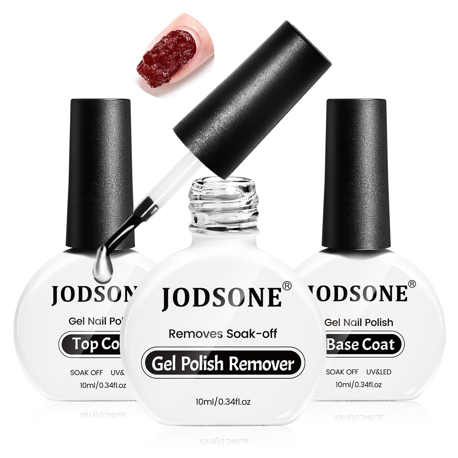 JODSONE 3-Piece Gel Nail Remover Set for Easy At-Home Use JODSONE 3Pcs 10ml Top and Base Coat Gel Nail Remover Set Gel Nail Remover for Quick and Easy at Home Removal U V Light Curing Required