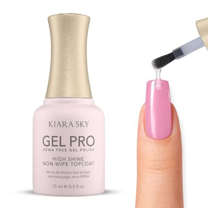 Kiara Sky HEMA-Free No-Wipe High Gloss Gel Top Coat – Non-Yellowing Mirror Shine, Chip Resistant, for Gel Polish, Chrome & Nail Art, UV/LED – 0.5 fl oz