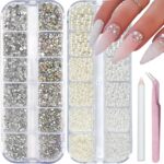 Clear Nail Art Rhinestones Charms Flatback Nail Pearls Rhinestones Mixed Size Nails Gems White Beige Nails Pearls Art Accessories Decoration Design for Women