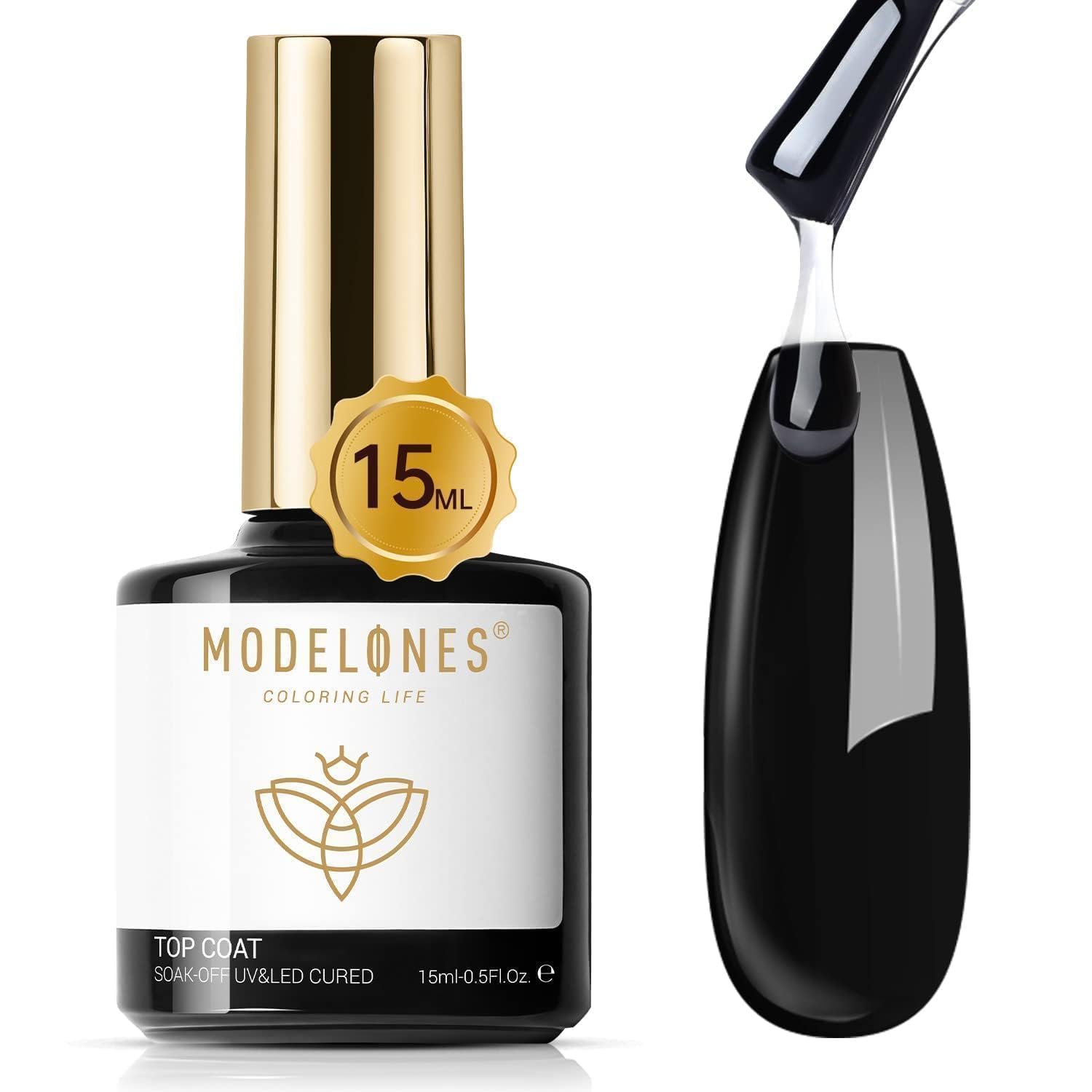 Modelones 15ml No Wipe Gel Top Coat for Long-Lasting Shine modelones Gel Top Coat, 15ml No Wipe Gel Nail Polish High Gloss Top Coat Shiny Long Lasting Clear Top for Acrylic Nails, Need U V/LED Lamp for Home DIY Gift Manicure Salon