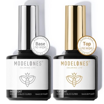 modelones Top Coat Base Coat, 2 PCS Clear High Glossy No Wipe Long Lasting Soak Off Home Salon DIY Manicure Gift for Women